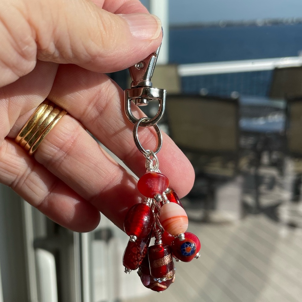 Handmade Red Bead Grape Hand Bag Charm Keychain Snap Hook Clip